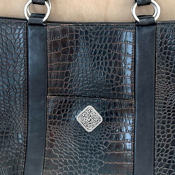Coldwater Creek Faux Leather Croc Tote Bag in Very Dark Brown - Picture 8 of 12